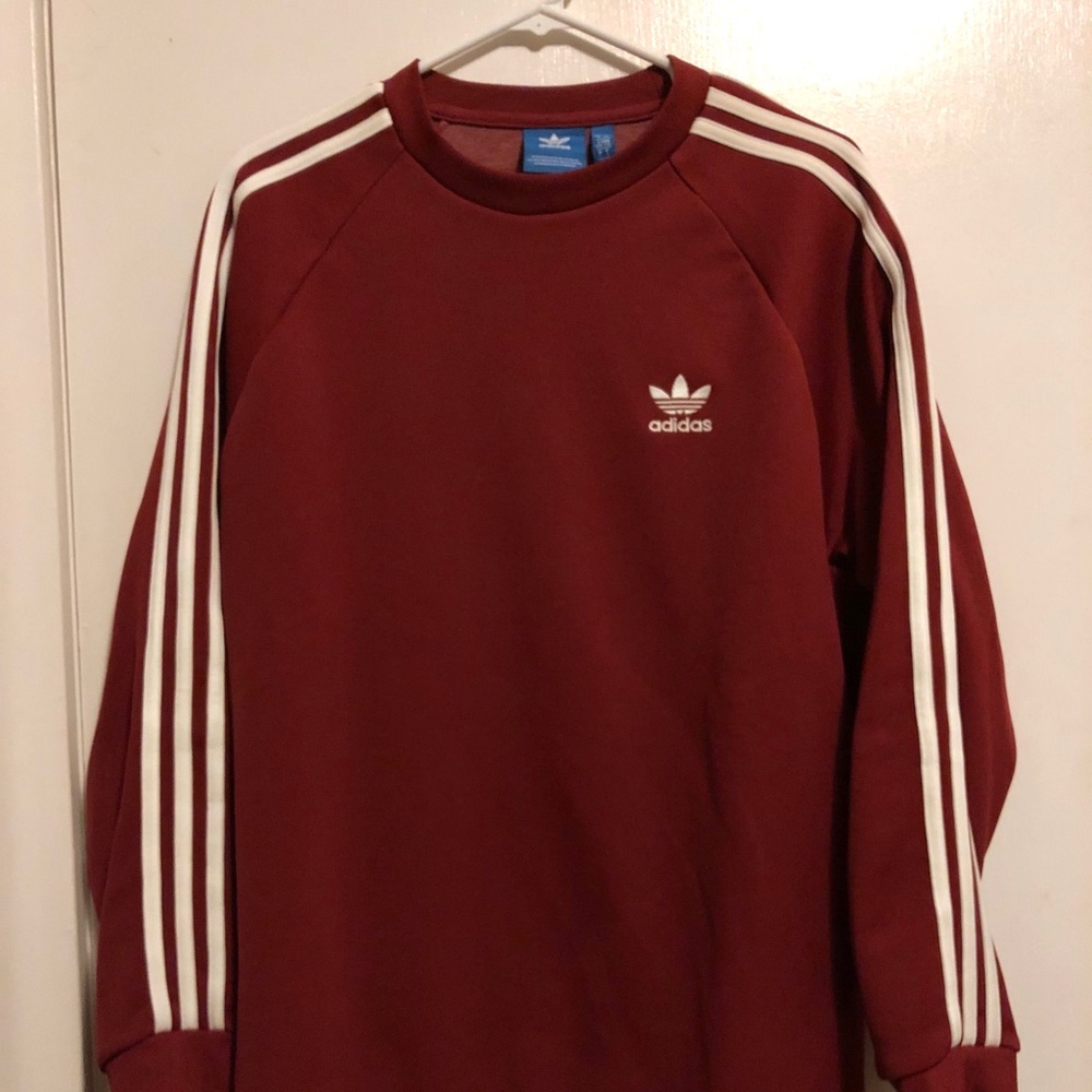 Adidas Red 3-Stripes Crewneck Sweatshirt